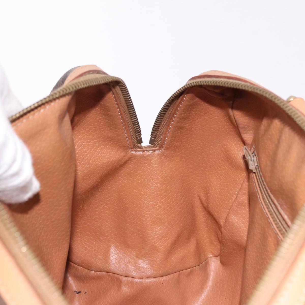 CELINE Macadam Canvas Mini Boston Bag PVC Leather Brown Gold Auth am12116A