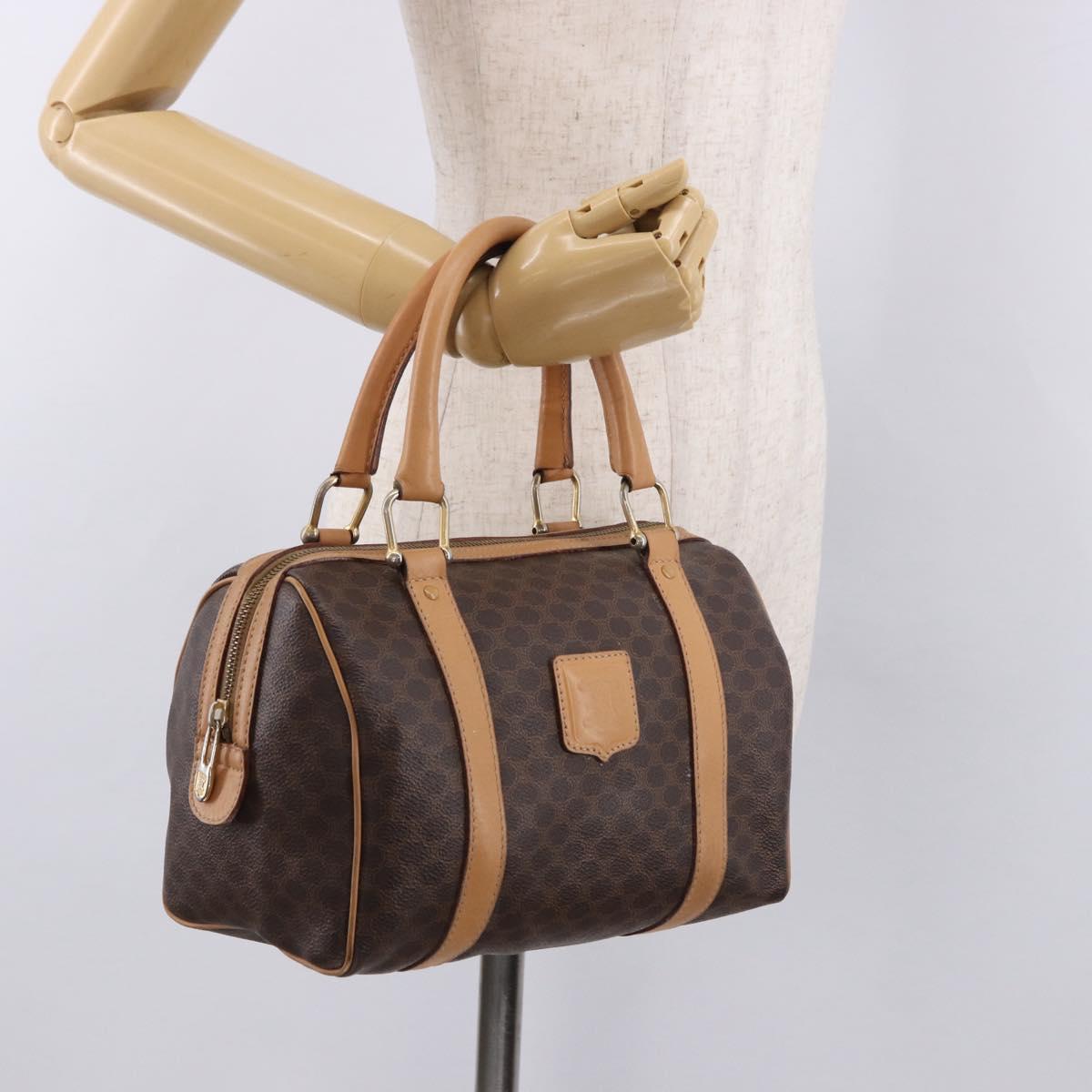 CELINE Macadam Canvas Mini Boston Bag PVC Leather Brown Gold Auth am12116A