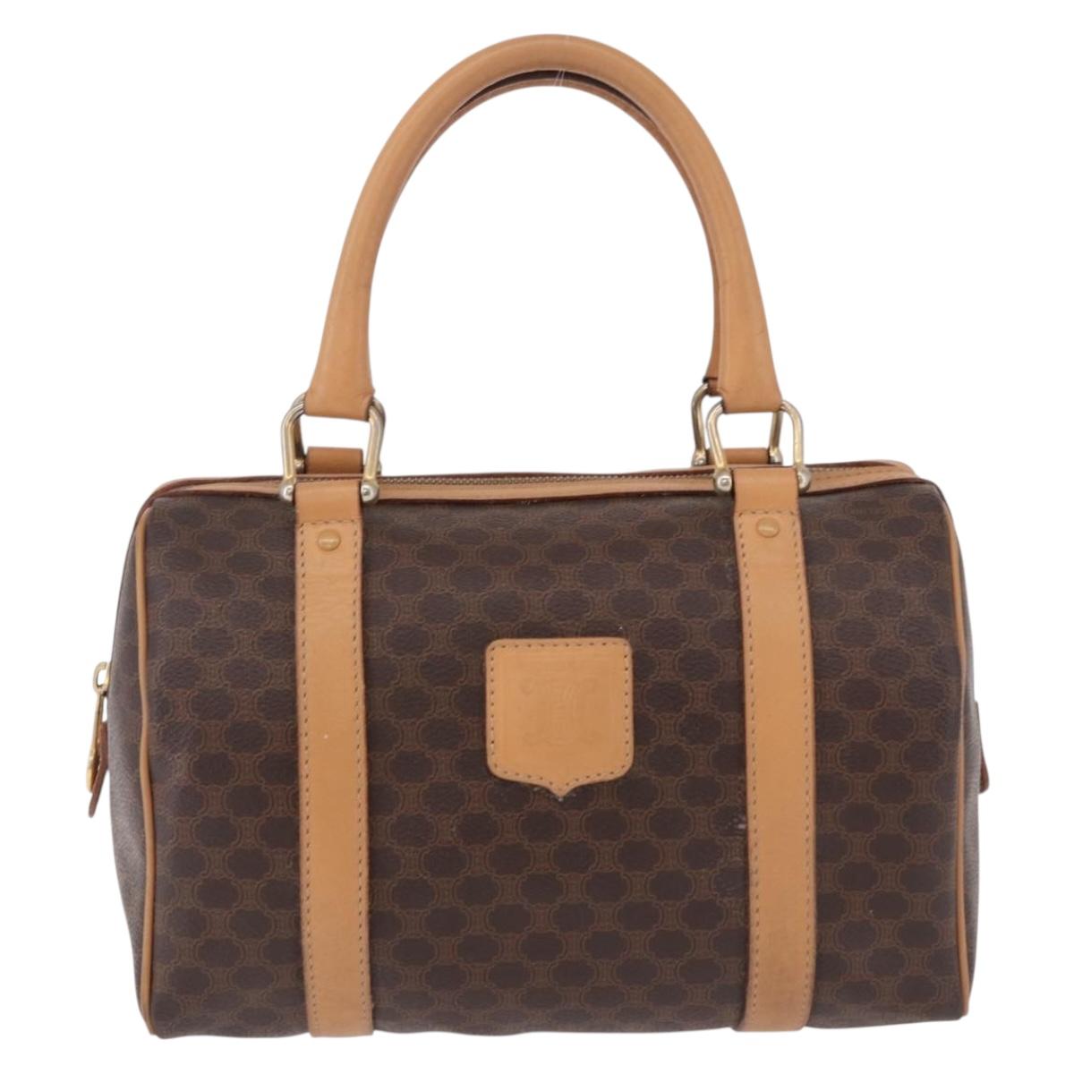 CELINE Macadam Canvas Mini Boston Bag PVC Leather Brown Gold Auth am12116A