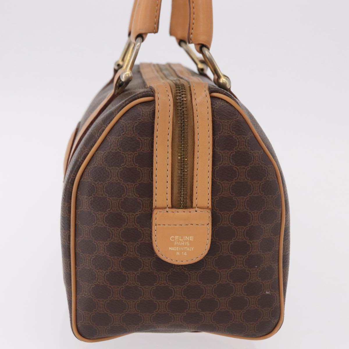 CELINE Macadam Canvas Mini Boston Bag PVC Leather Brown Gold Auth am12116A