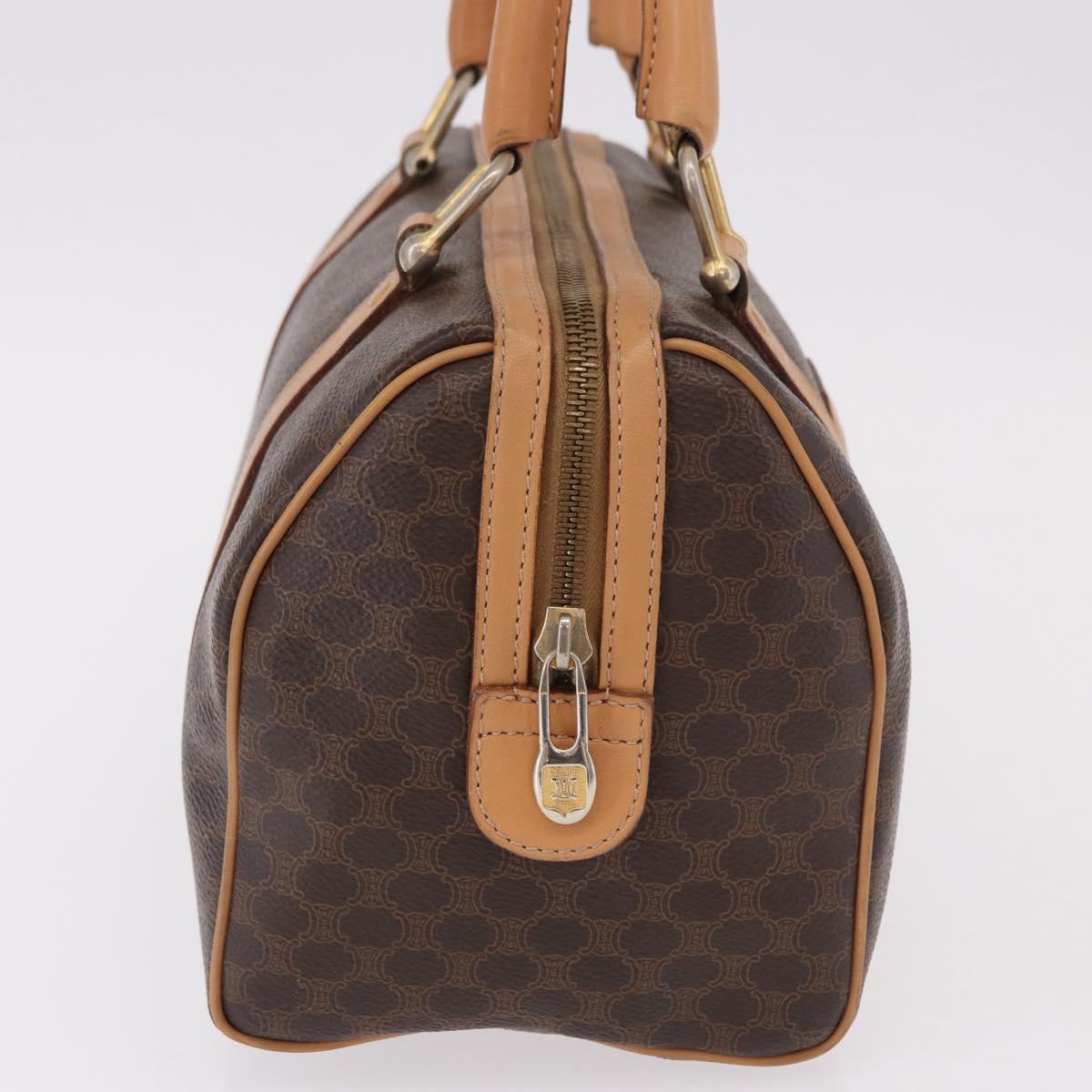 CELINE Macadam Canvas Mini Boston Bag PVC Leather Brown Gold Auth am12116A
