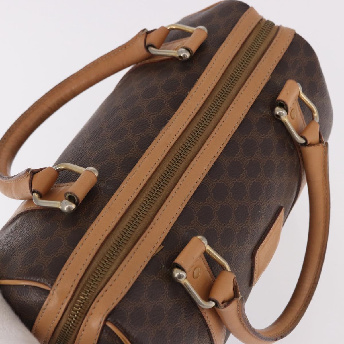 CELINE Macadam Canvas Mini Boston Bag PVC Leather Brown Gold Auth am12116A