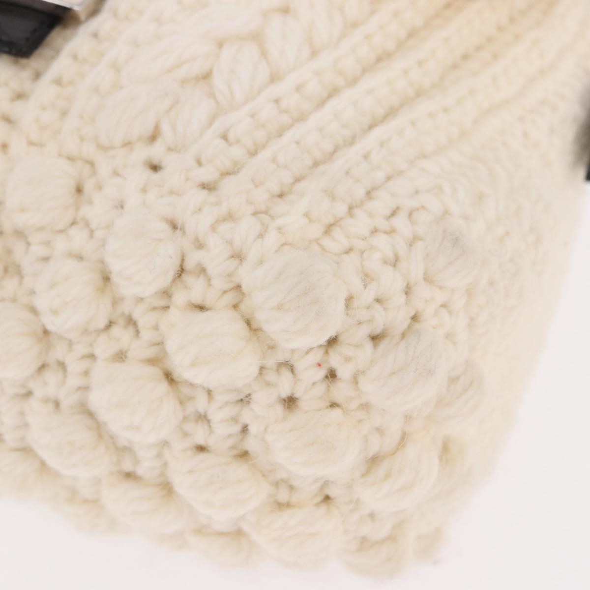 FENDI Mamma Baguette Shoulder Bag Wool White Black Auth am12117SAV