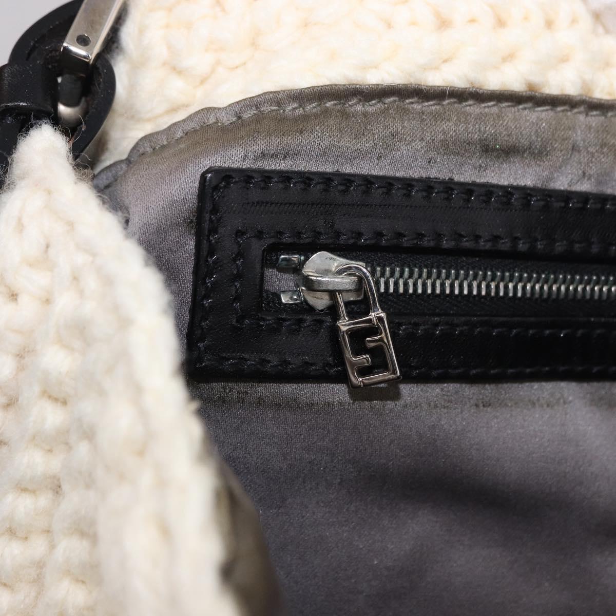 FENDI Mamma Baguette Shoulder Bag Wool White Black Auth am12117SAV