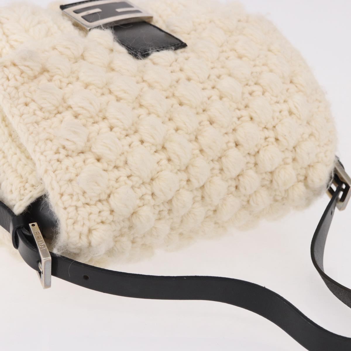 FENDI Mamma Baguette Shoulder Bag Wool White Black Auth am12117SAV