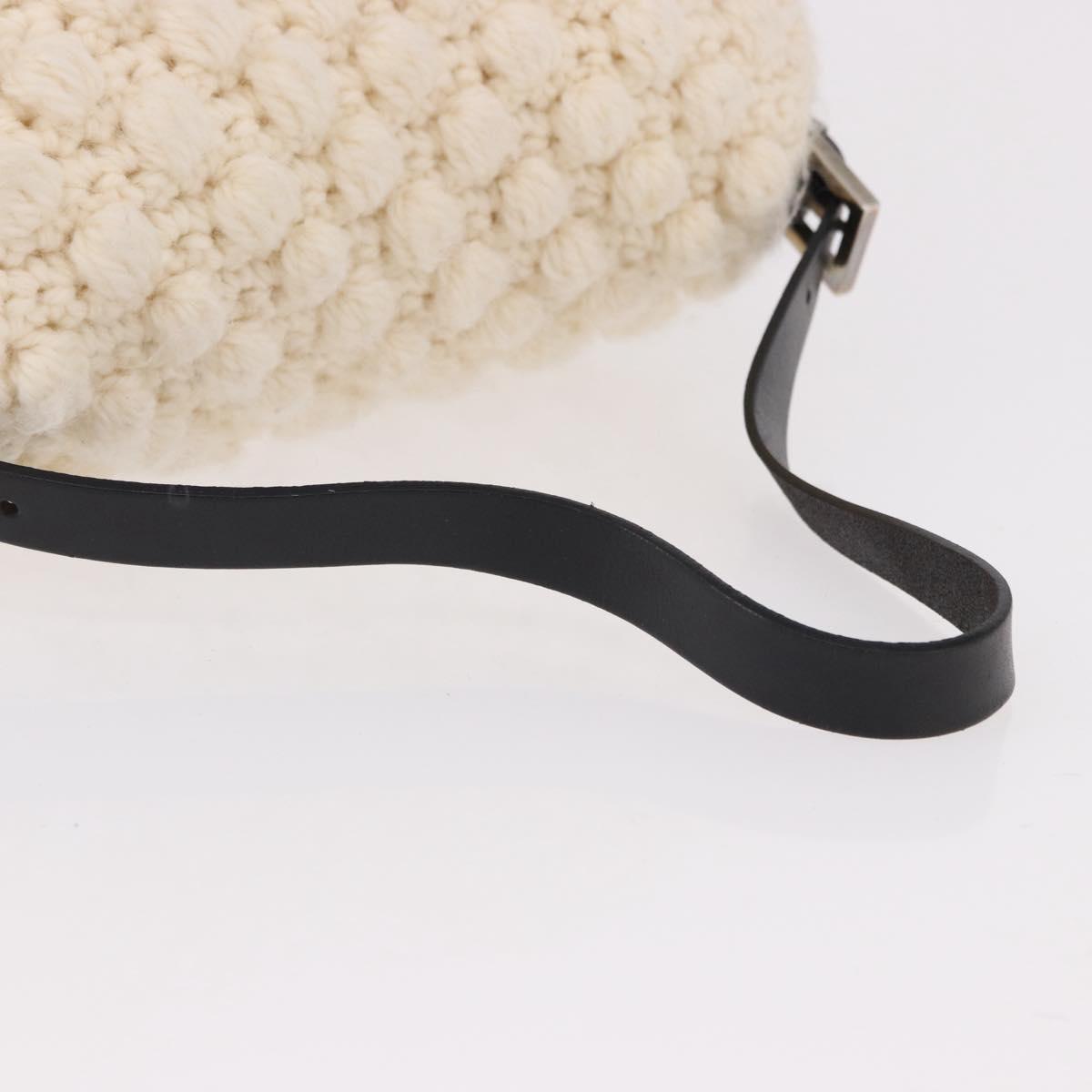 FENDI Mamma Baguette Shoulder Bag Wool White Black Auth am12117SAV