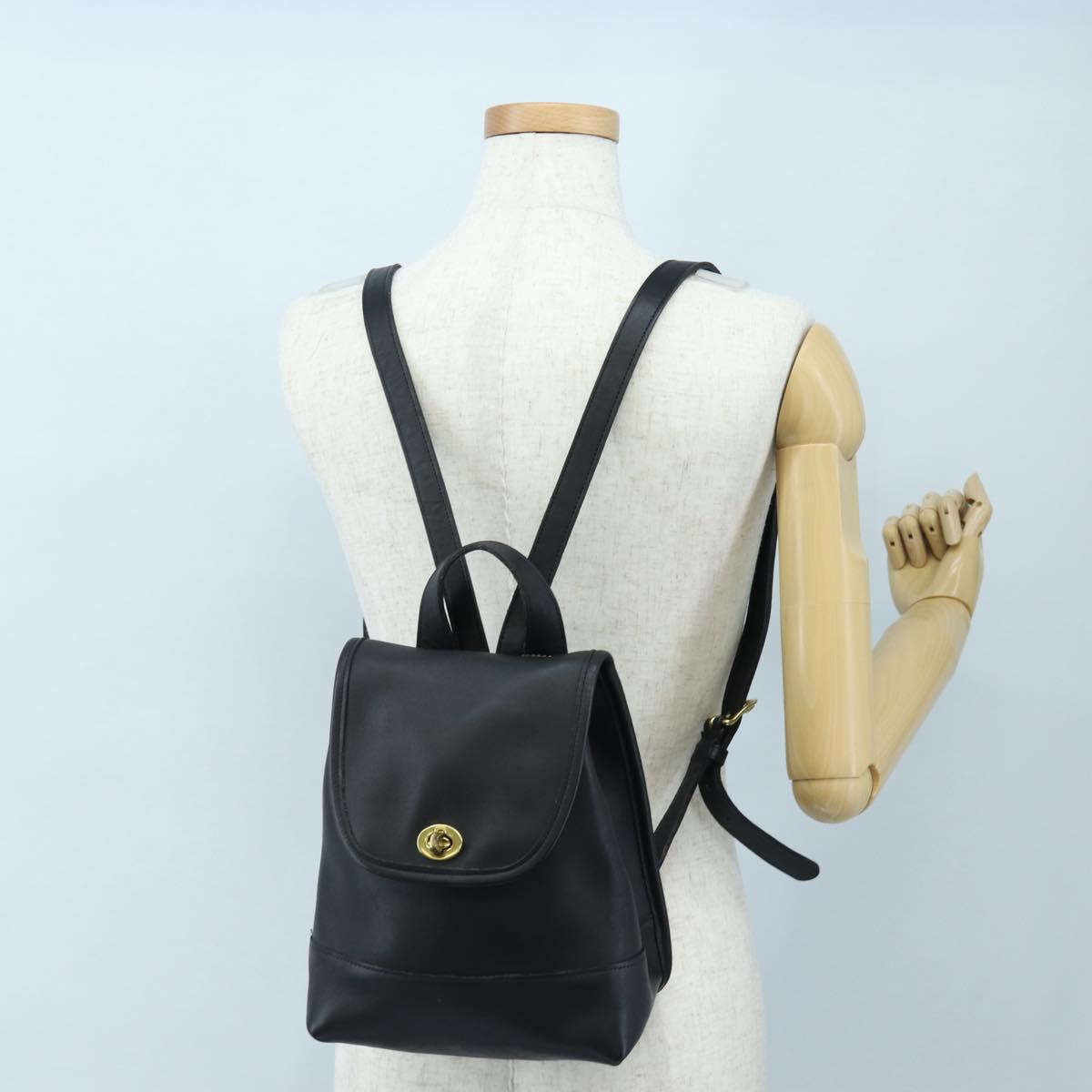 Coach Backpack Leather Black Gold Auth am12121A