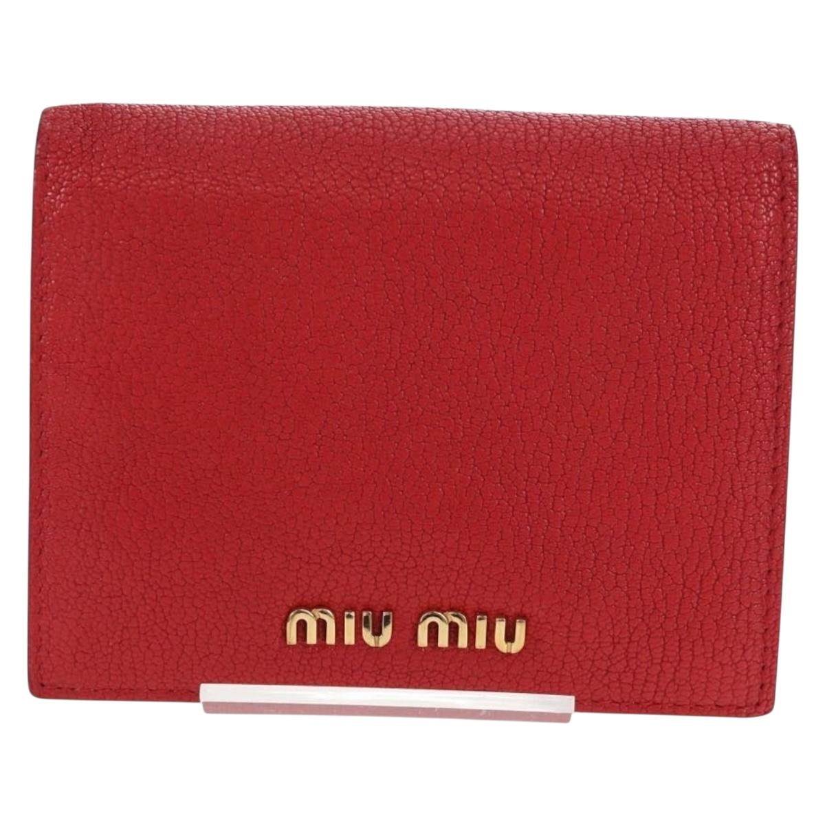 Miu Miu Wallet Leather Red Gold Auth am12122V