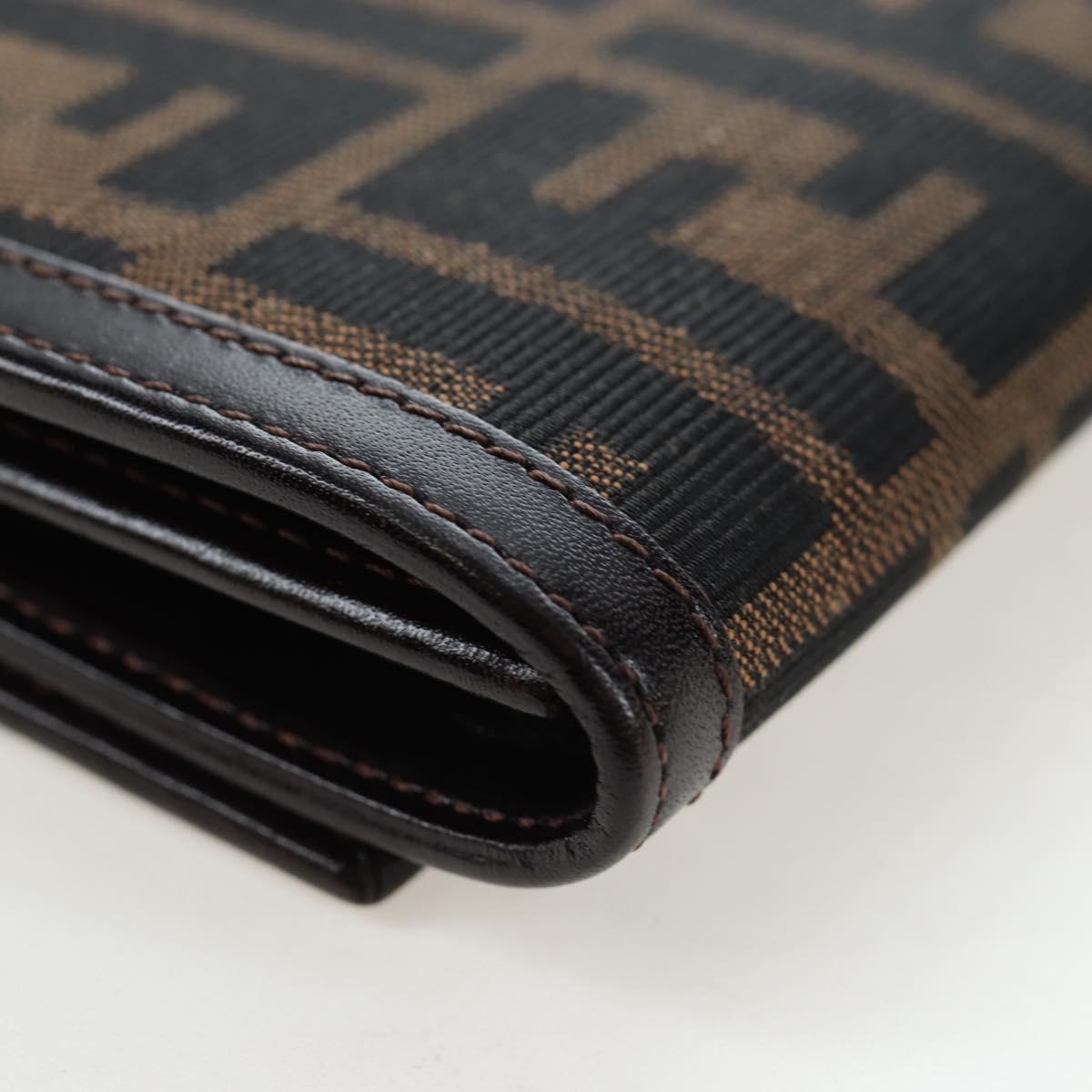 FENDI Zucca Canvas Bifold Wallet Long Wallet Black Brown Auth am12123V
