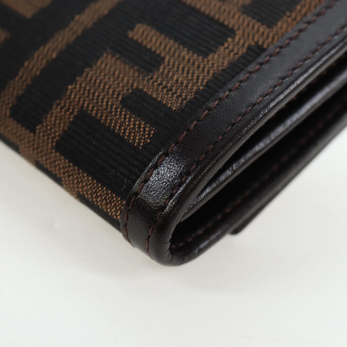 FENDI Zucca Canvas Bifold Wallet Long Wallet Black Brown Auth am12123V
