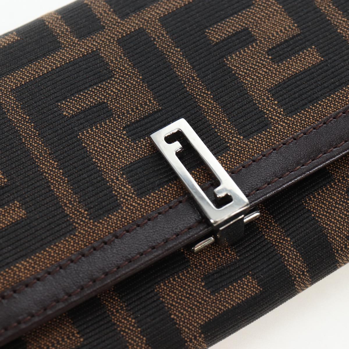 FENDI Zucca Canvas Bifold Wallet Long Wallet Black Brown Auth am12123V