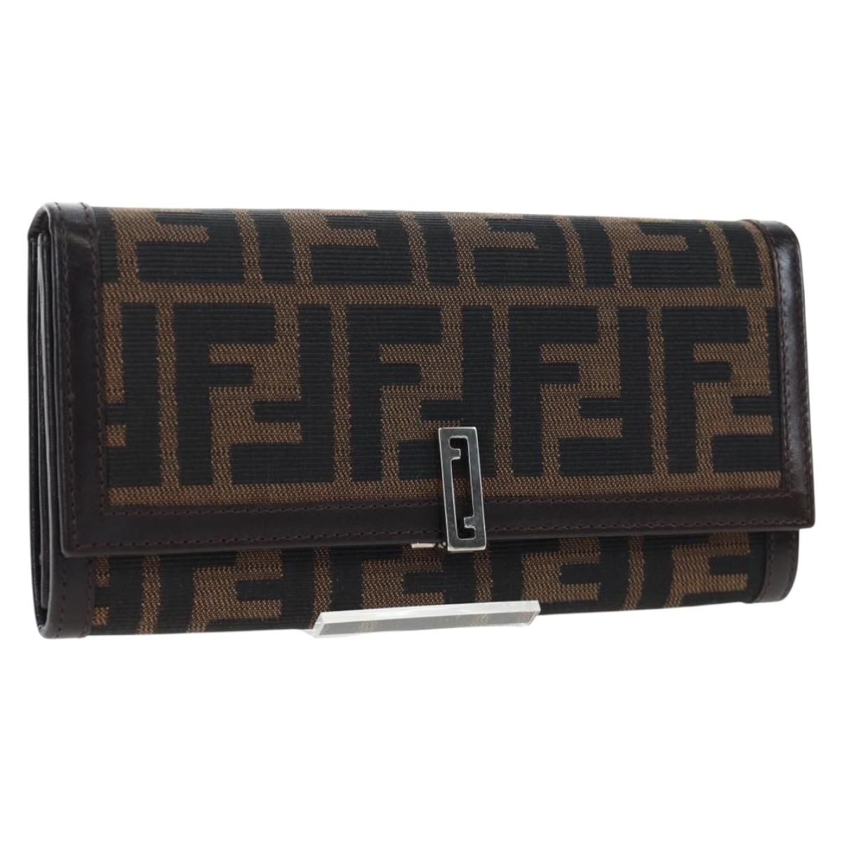 FENDI Zucca Canvas Bifold Wallet Long Wallet Black Brown Auth am12123V