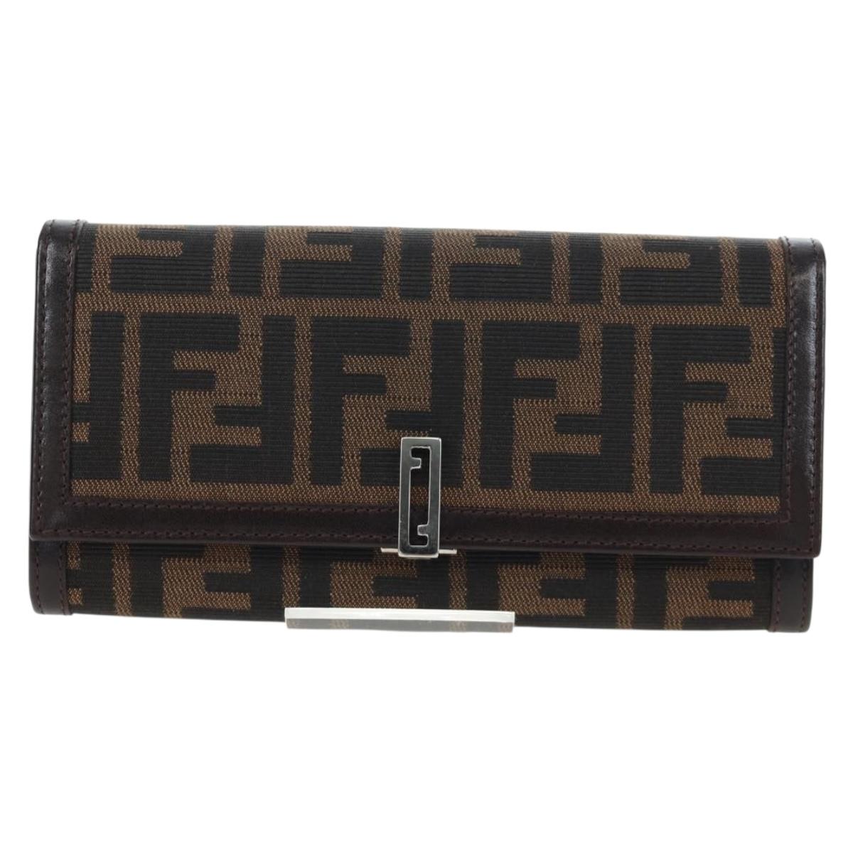 FENDI Zucca Canvas Bifold Wallet Long Wallet Black Brown Auth am12123V