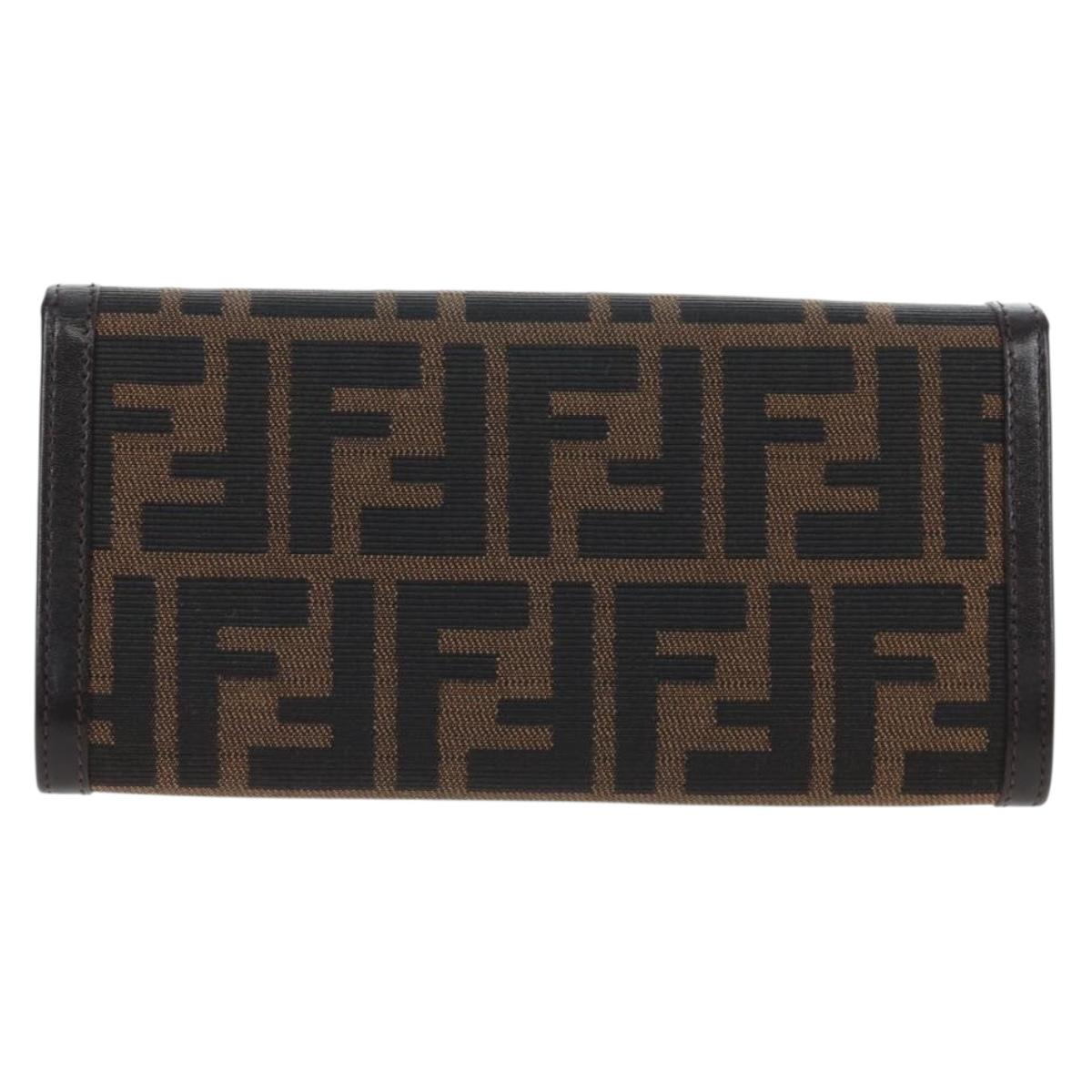 FENDI Zucca Canvas Bifold Wallet Long Wallet Black Brown Auth am12123V