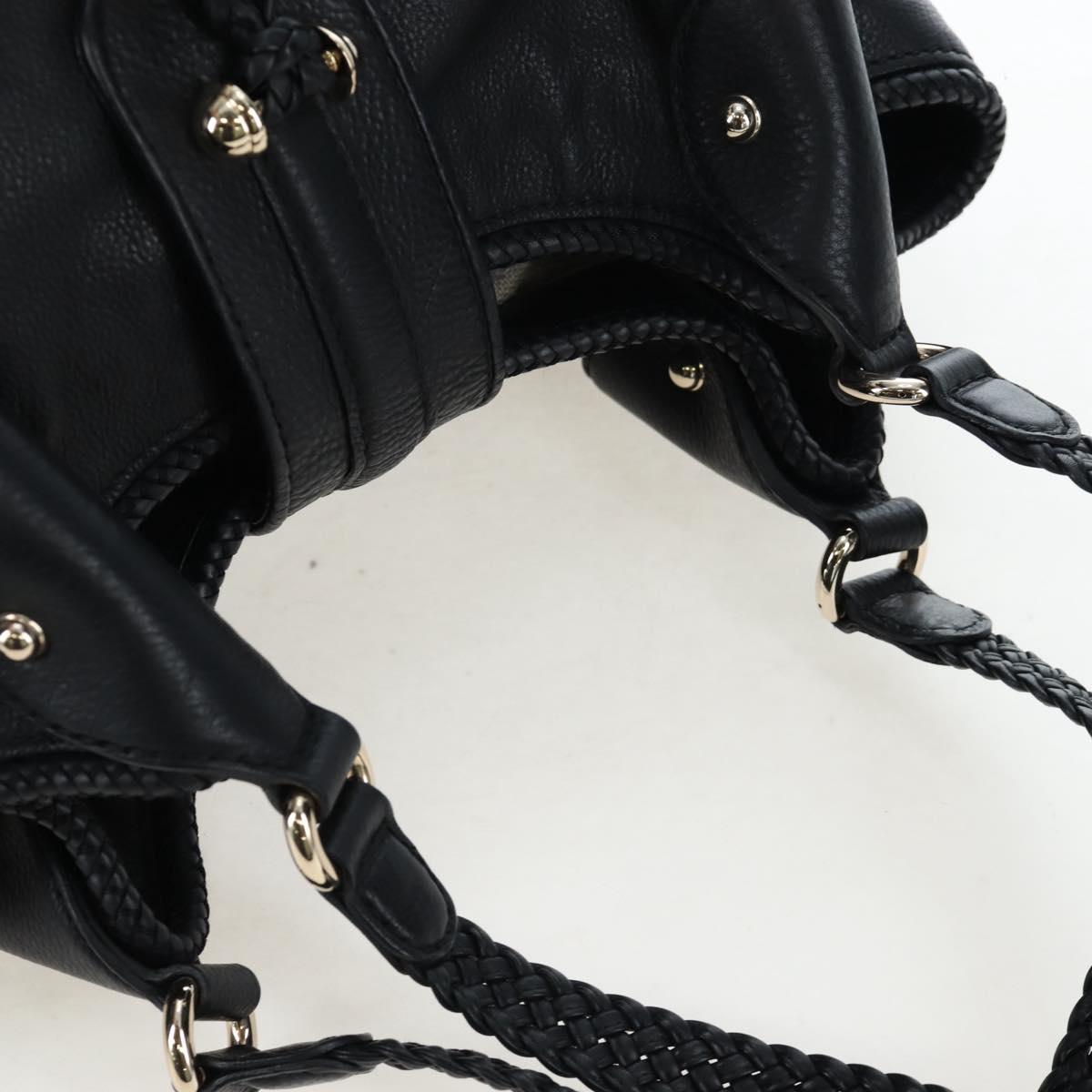 GUCCI Fringe Tote Bag Leather Black Gold 257029 Auth am12125V