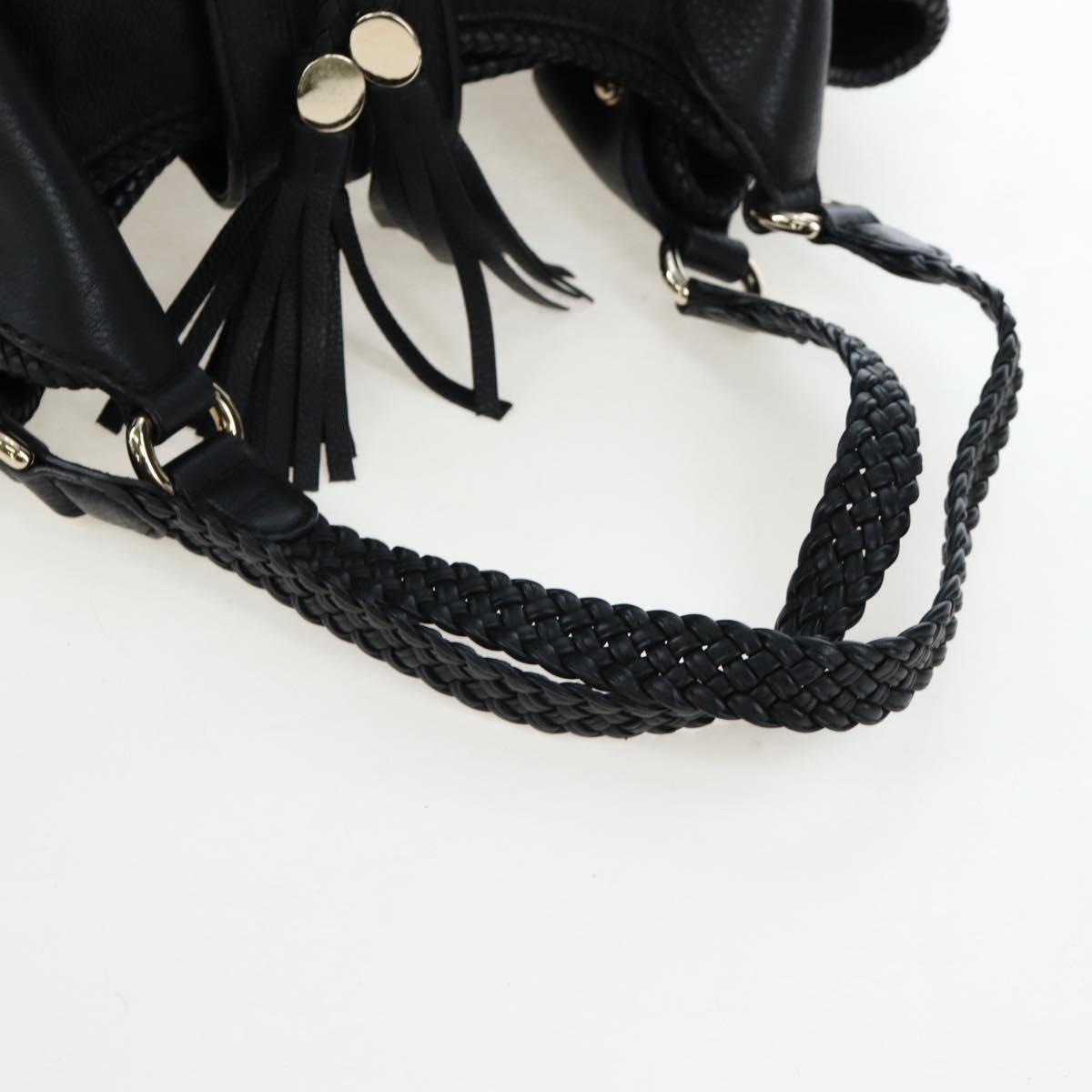 GUCCI Fringe Tote Bag Leather Black Gold 257029 Auth am12125V