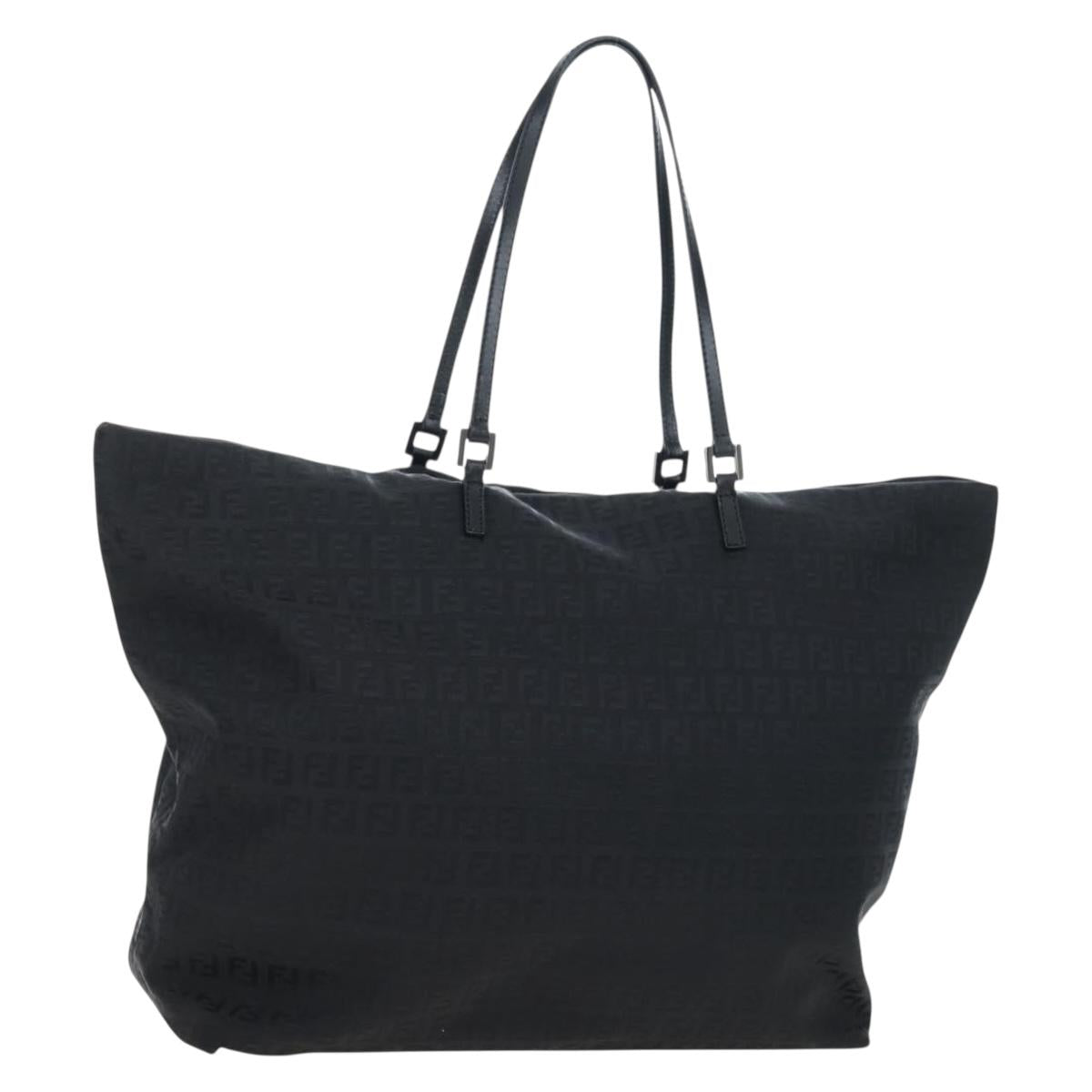 FENDI Zucchino Canvas Tote Bag Black Silver Auth am12126V