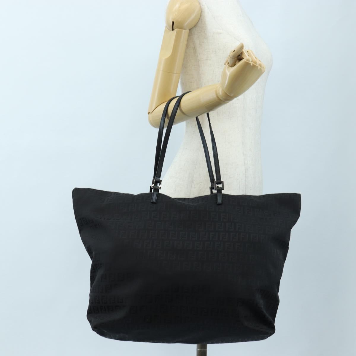 FENDI Zucchino Canvas Tote Bag Black Silver Auth am12126V