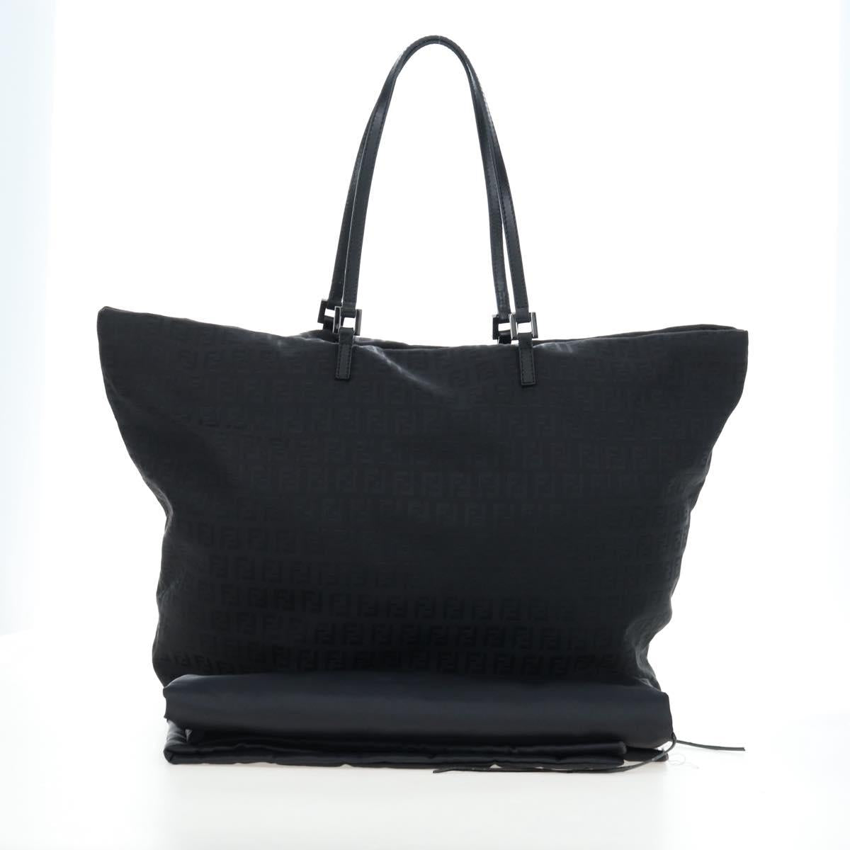 FENDI Zucchino Canvas Tote Bag Black Silver Auth am12126V