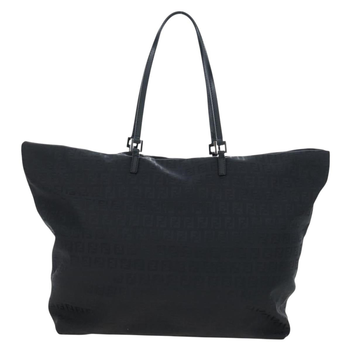 FENDI Zucchino Canvas Tote Bag Black Silver Auth am12126V