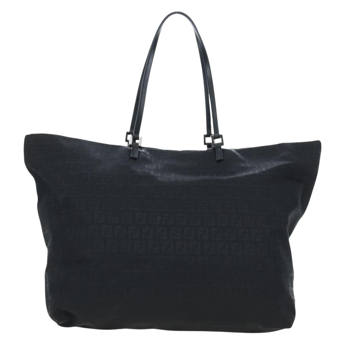 FENDI Zucchino Canvas Tote Bag Black Silver Auth am12126V