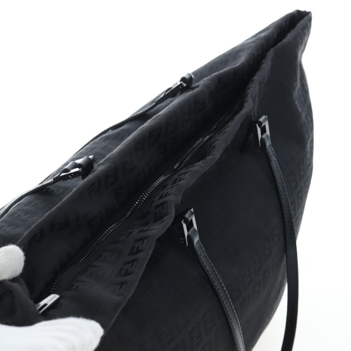 FENDI Zucchino Canvas Tote Bag Black Silver Auth am12126V