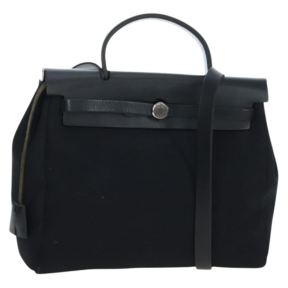 HERMES Herbag PM Hand Bag Canvas Black Silver Auth am12133V