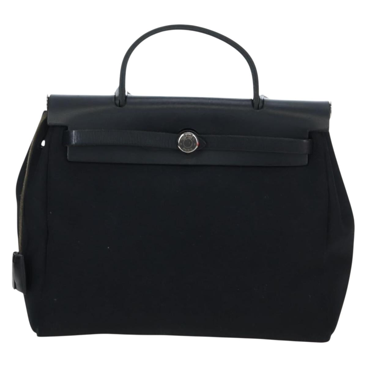 HERMES Herbag PM Hand Bag Canvas Black Silver Auth am12133V