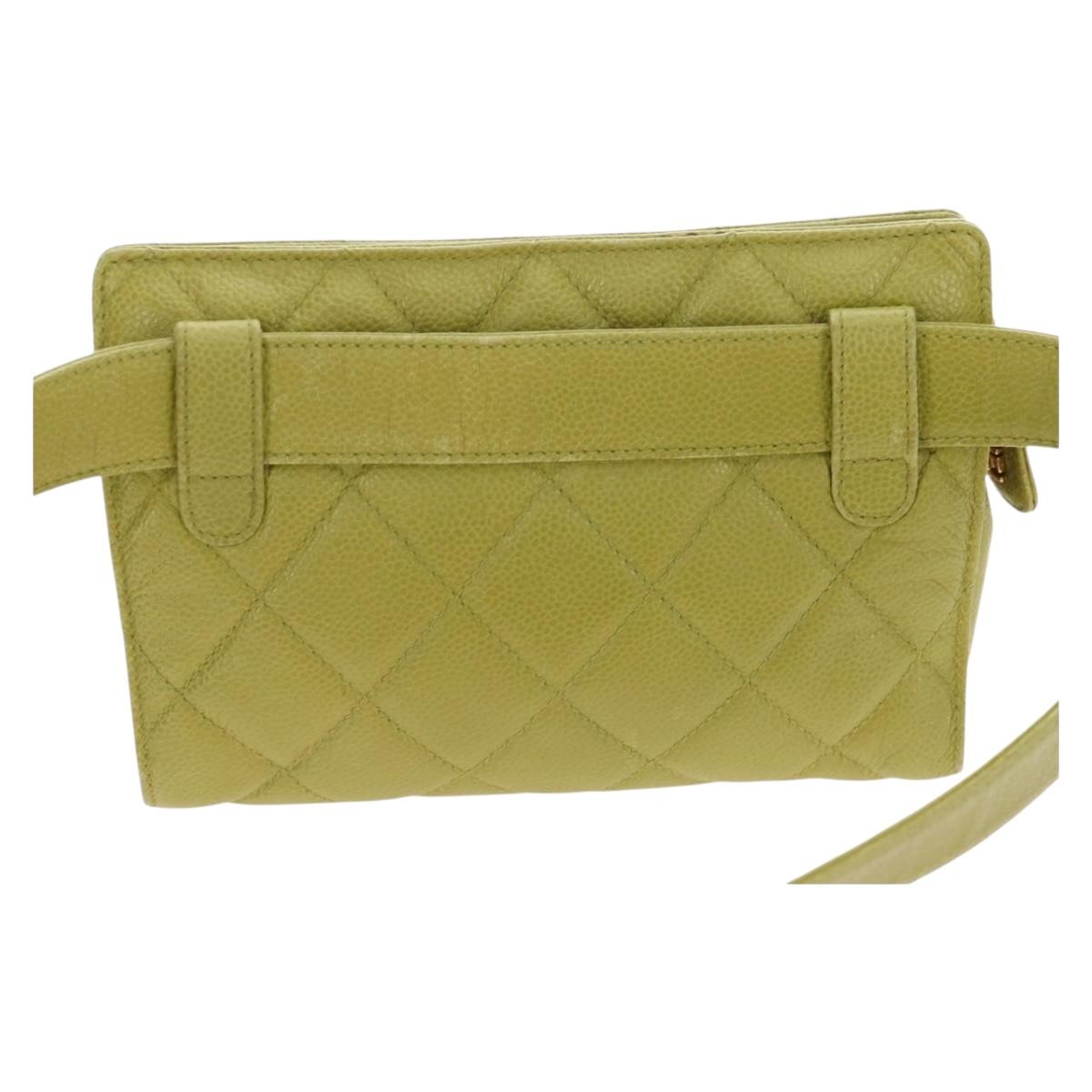 CHANEL Waist bag Caviar Skin Lime Yellow Gold CC Auth am12134V