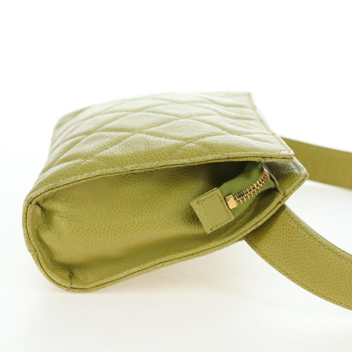 CHANEL Waist bag Caviar Skin Lime Yellow Gold CC Auth am12134V