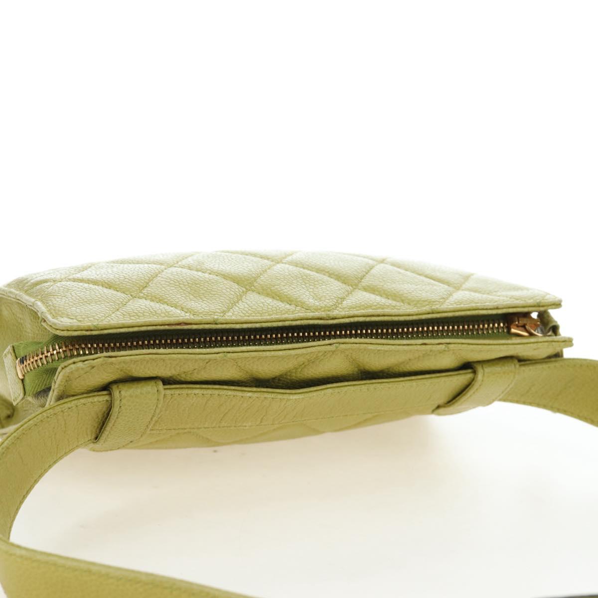 CHANEL Waist bag Caviar Skin Lime Yellow Gold CC Auth am12134V