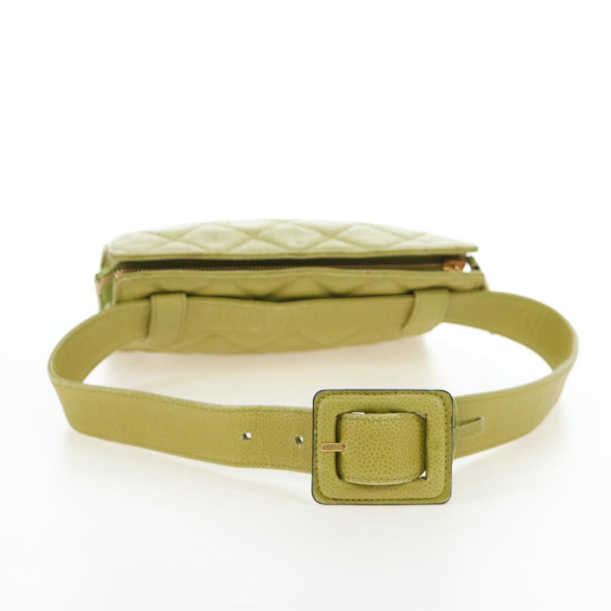 CHANEL Waist bag Caviar Skin Lime Yellow Gold CC Auth am12134V