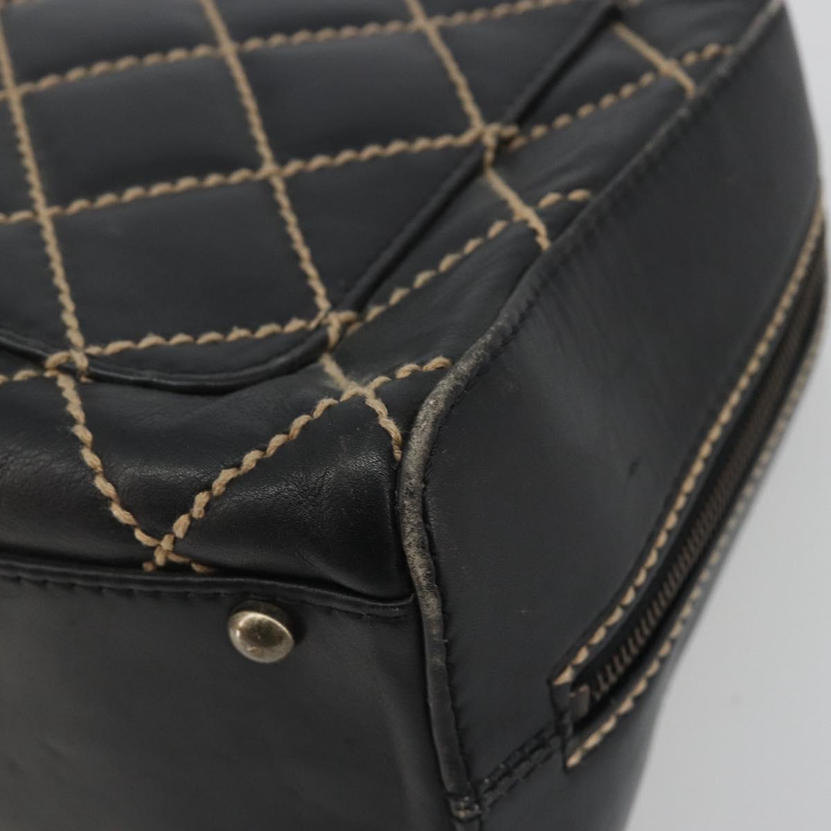 CHANEL Wild Stitch Hand Bag Leather Black CC Auth am12135