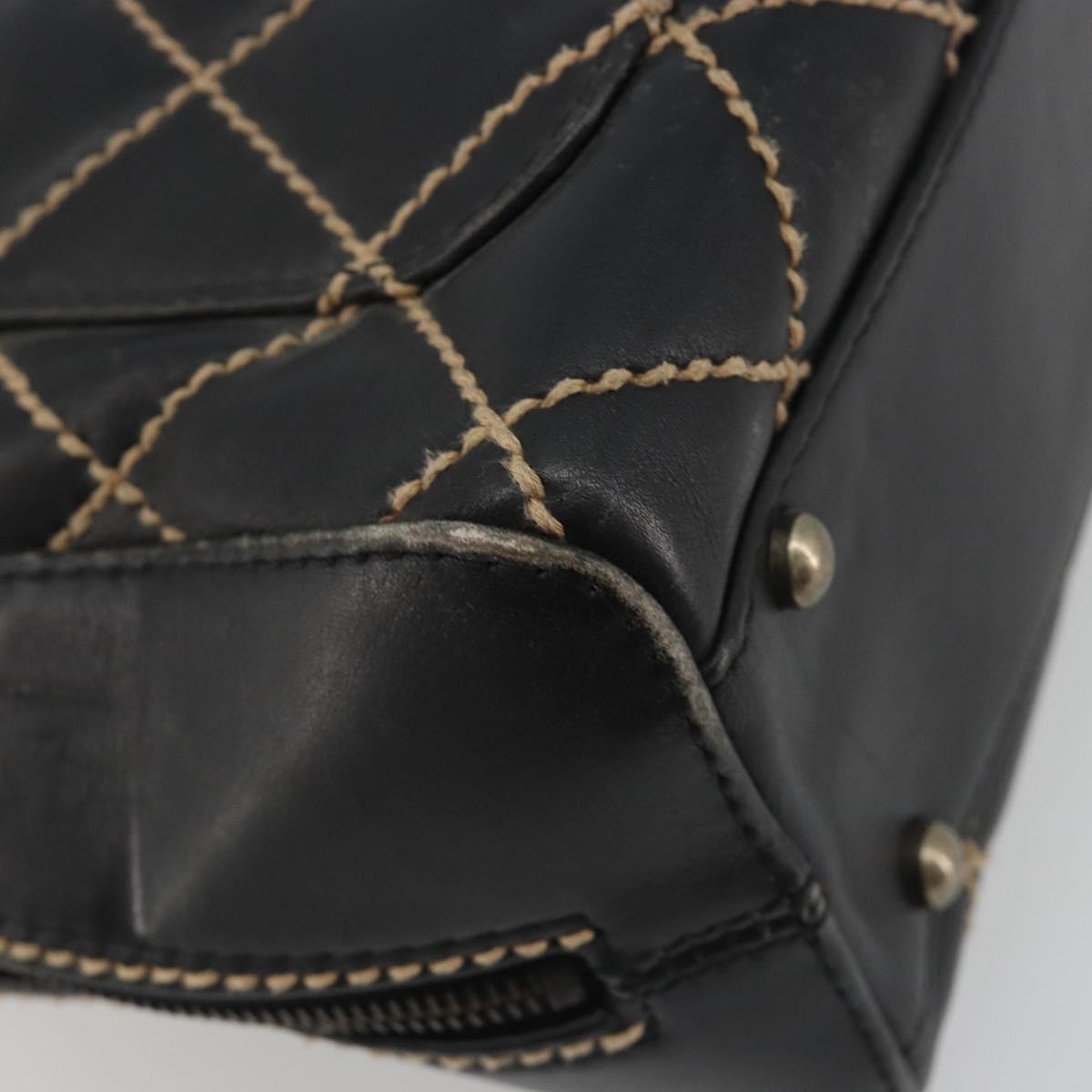 CHANEL Wild Stitch Hand Bag Leather Black CC Auth am12135
