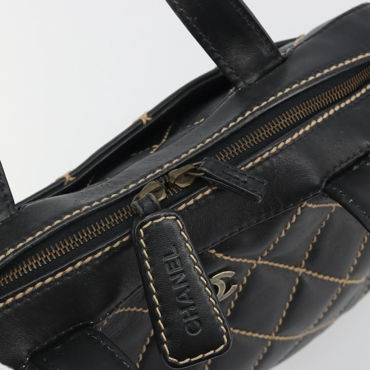 CHANEL Wild Stitch Hand Bag Leather Black CC Auth am12135