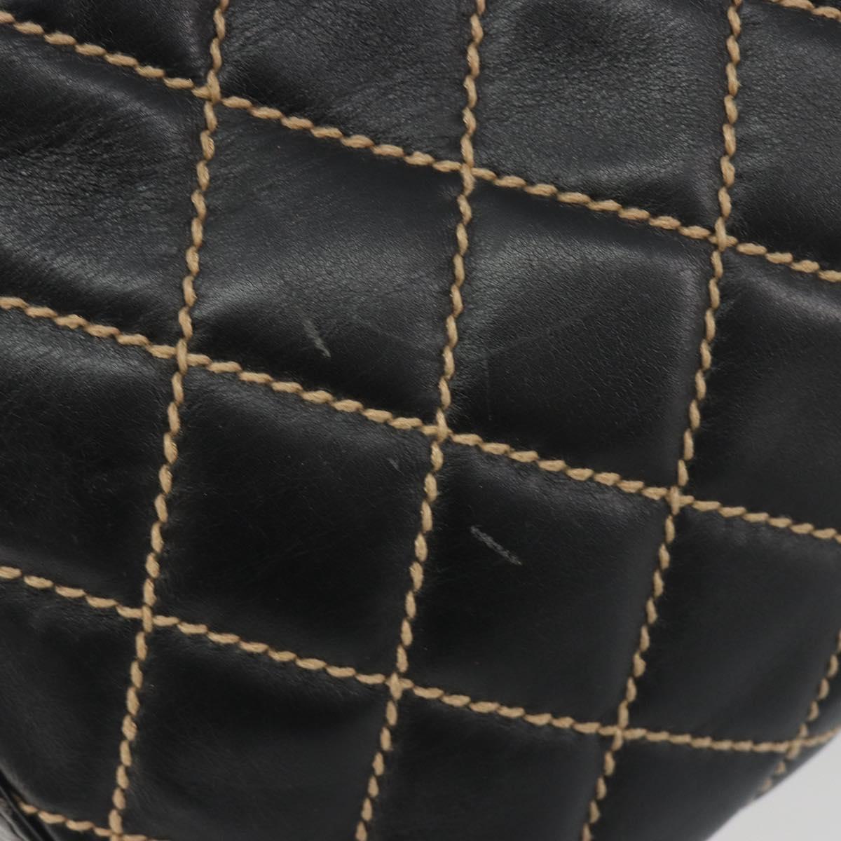 CHANEL Wild Stitch Hand Bag Leather Black CC Auth am12135