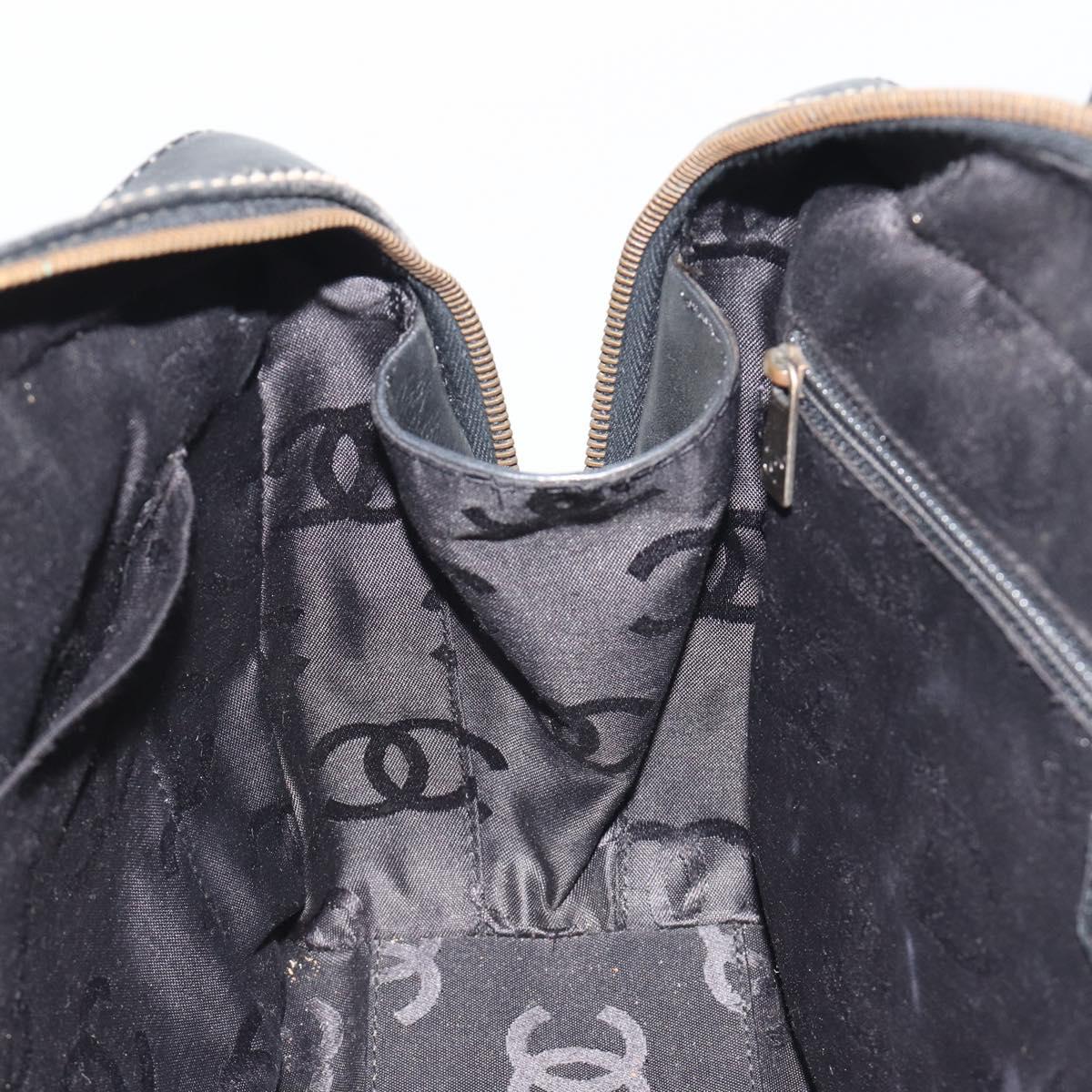 CHANEL Wild Stitch Hand Bag Leather Black CC Auth am12135