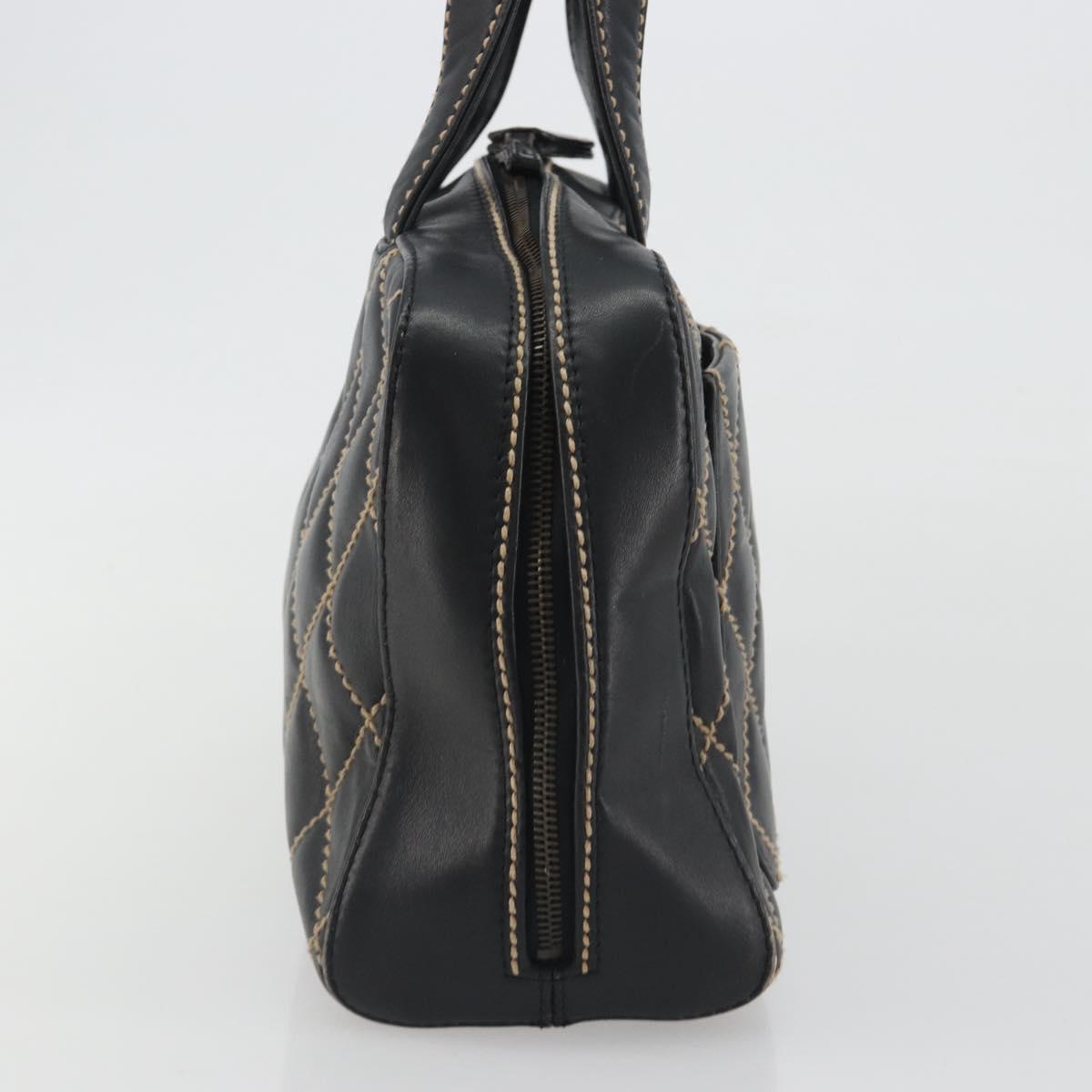 CHANEL Wild Stitch Hand Bag Leather Black CC Auth am12135