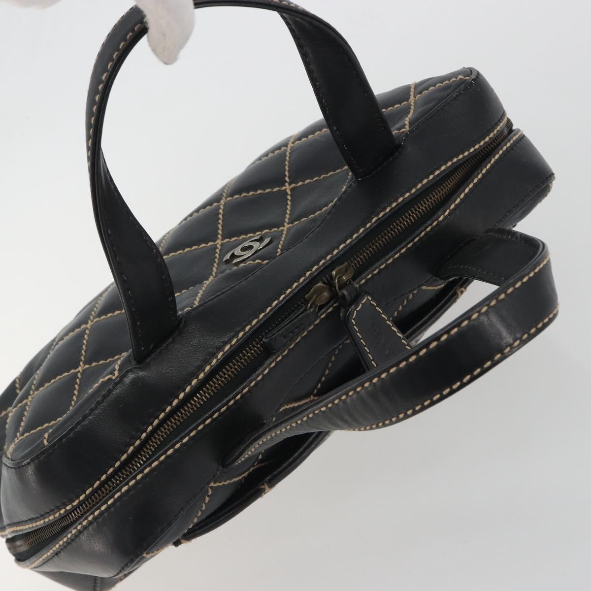 CHANEL Wild Stitch Hand Bag Leather Black CC Auth am12135