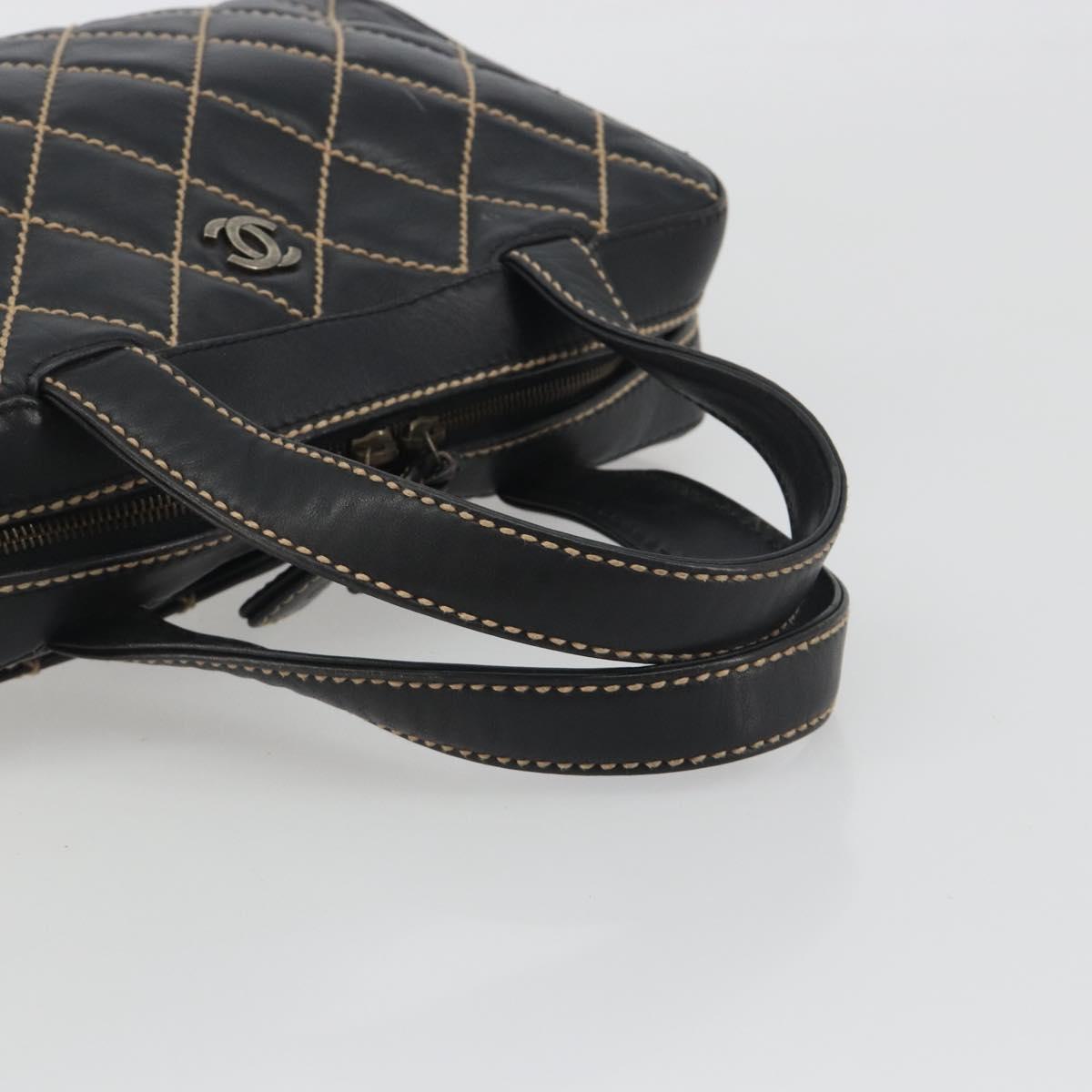 CHANEL Wild Stitch Hand Bag Leather Black CC Auth am12135