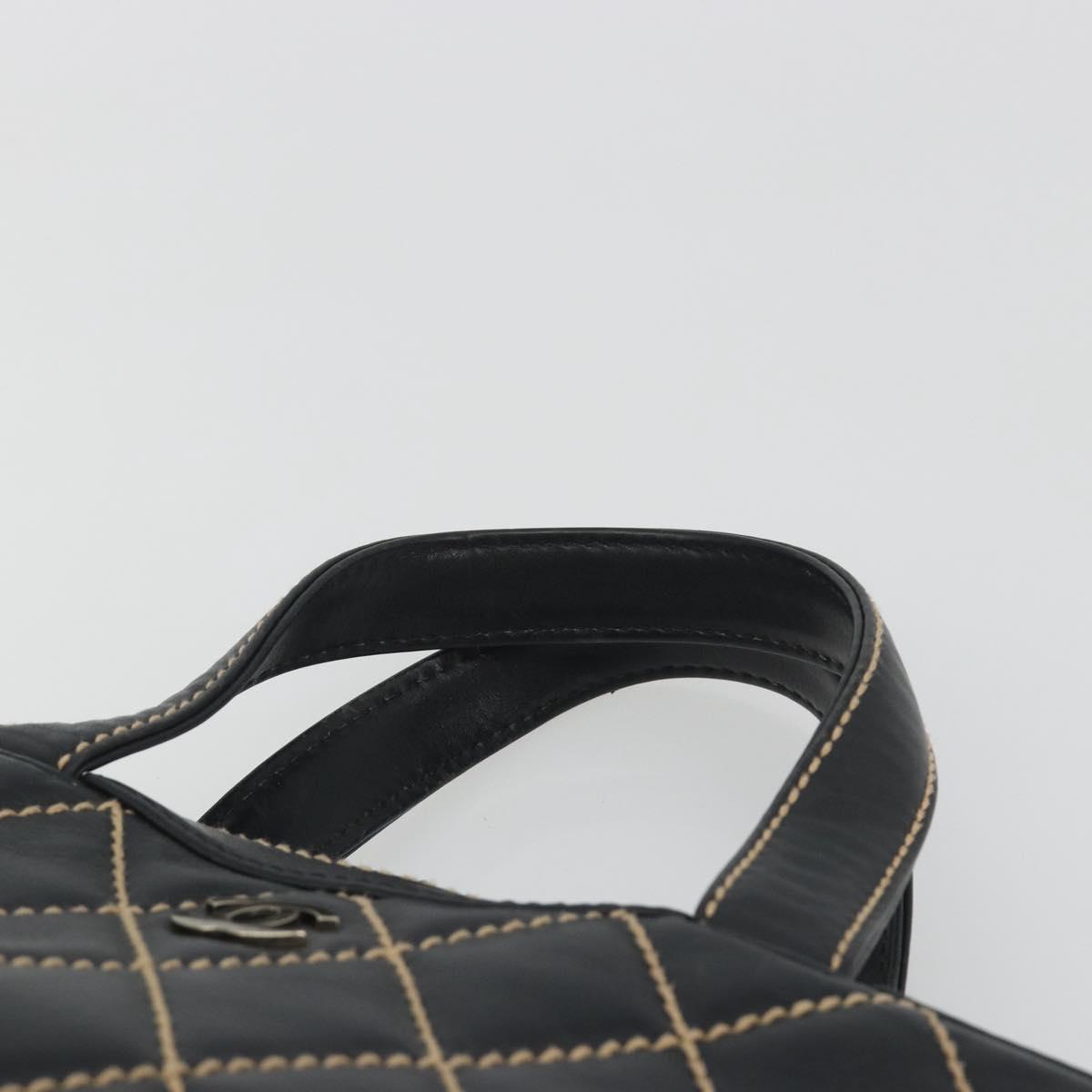 CHANEL Wild Stitch Hand Bag Leather Black CC Auth am12135