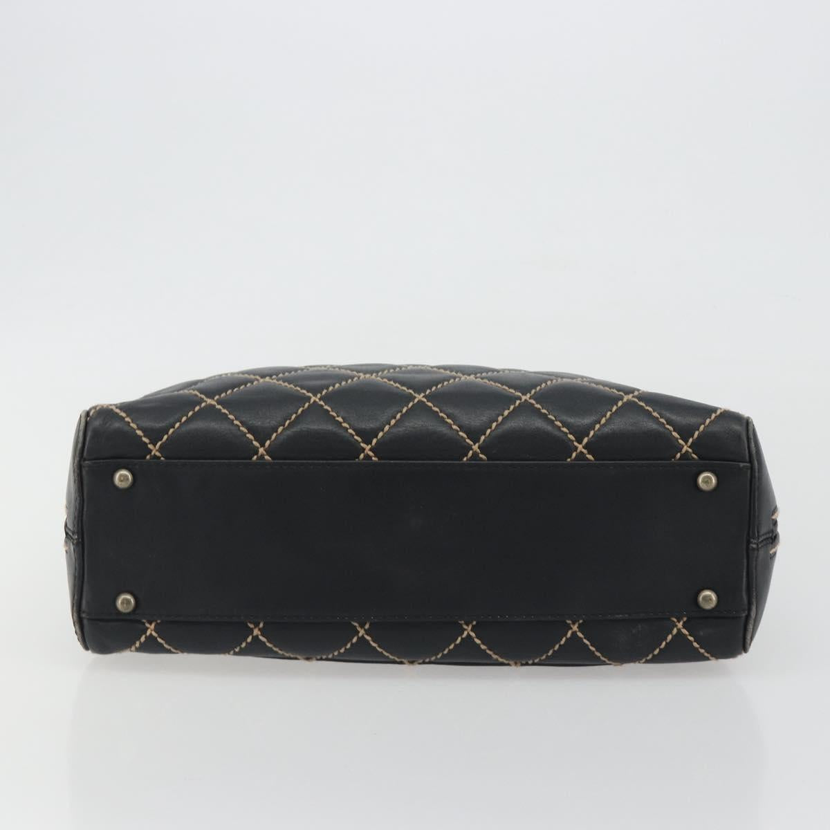 CHANEL Wild Stitch Hand Bag Leather Black CC Auth am12135
