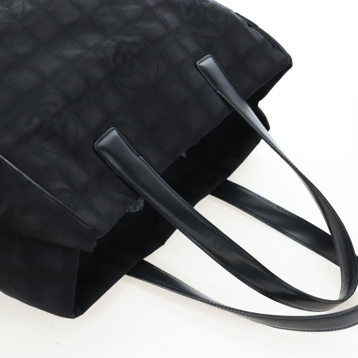 CHANEL New Travel Line Tote Bag Nylon Black Gold CC Auth am12136V