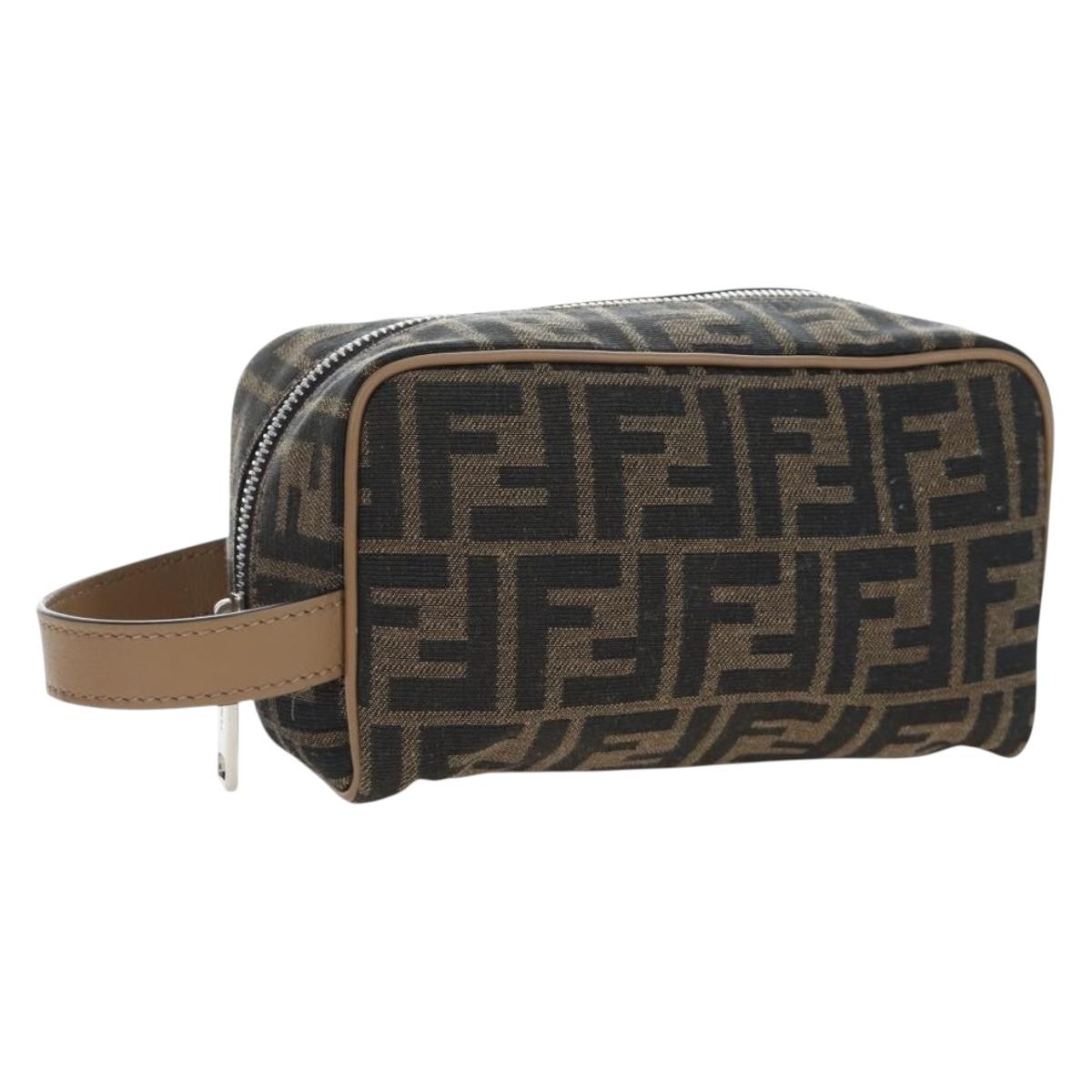 FENDI Zucca Canvas Clutch Bag Black Brown Auth am12138V