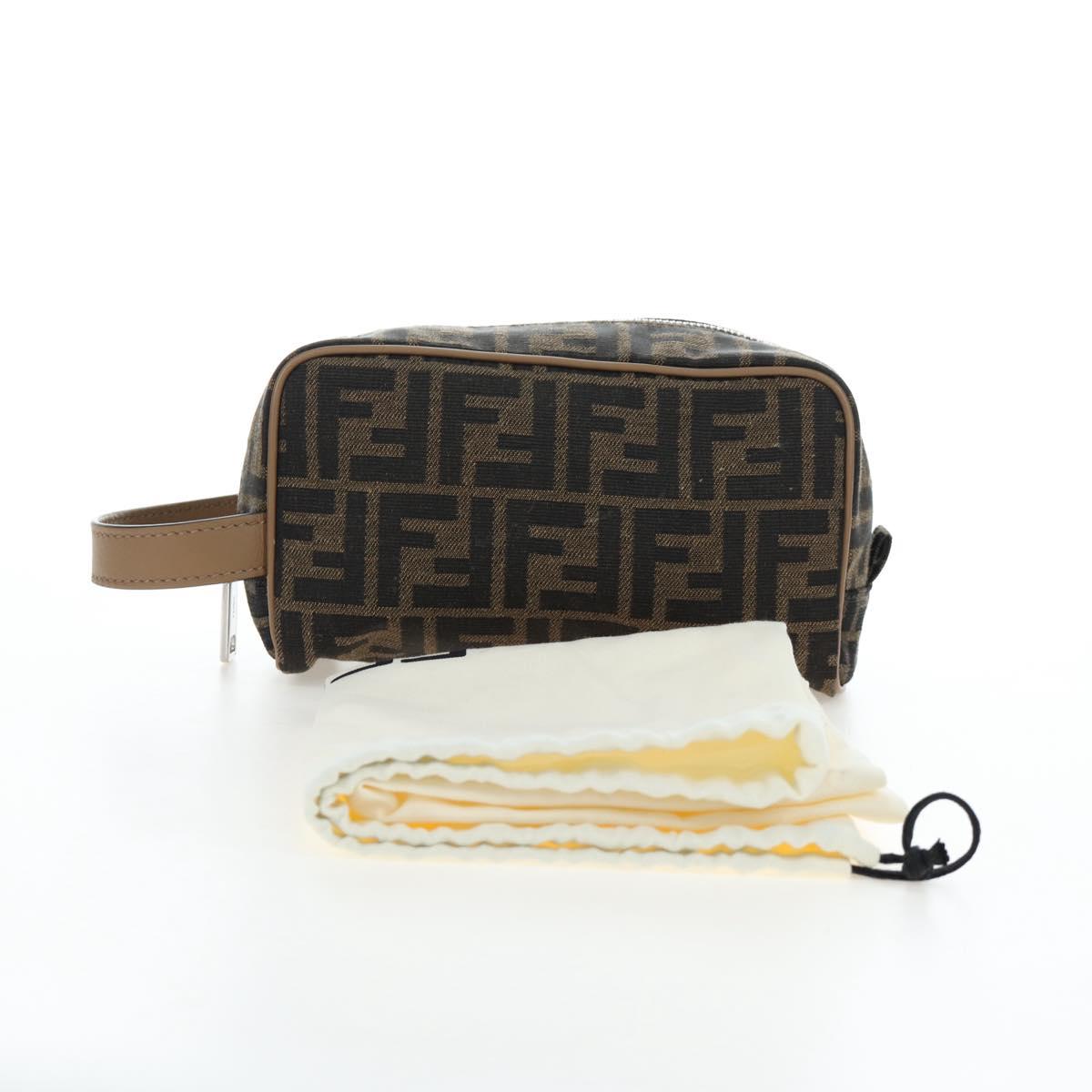 FENDI Zucca Canvas Clutch Bag Black Brown Auth am12138V