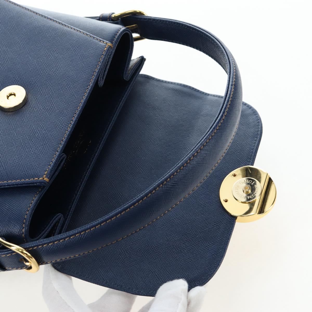 VALENTINO Hand Bag Leather 2way Blue Gold Auth am12139V