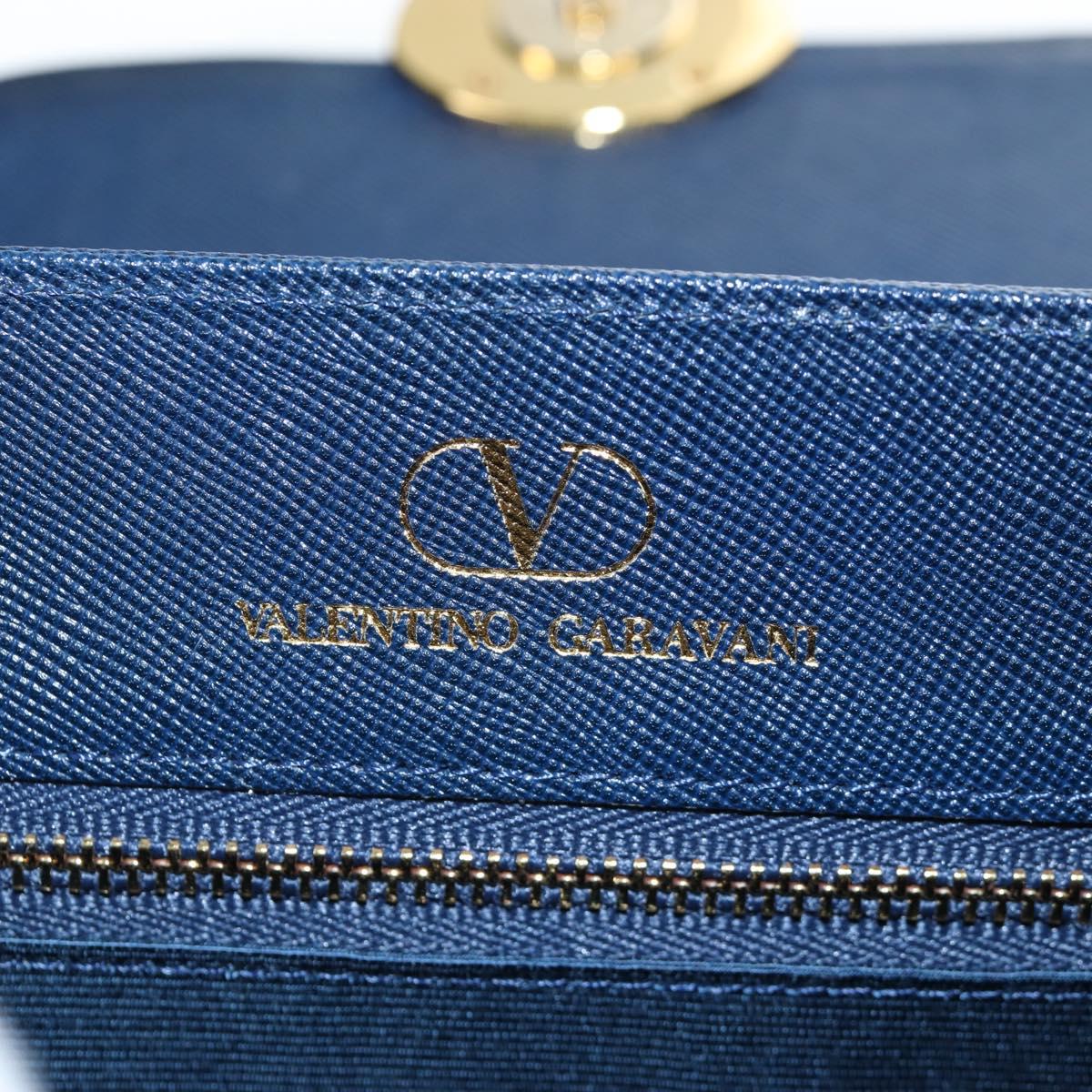 VALENTINO Hand Bag Leather 2way Blue Gold Auth am12139V