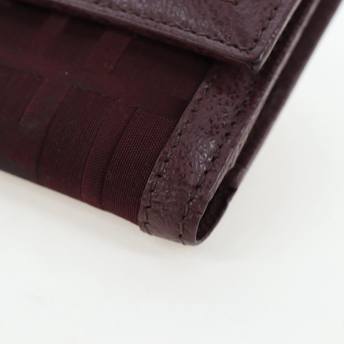FENDI Zucca Canvas Trifold Wallet Nylon Leather Bordeaux Silver Auth am12141V
