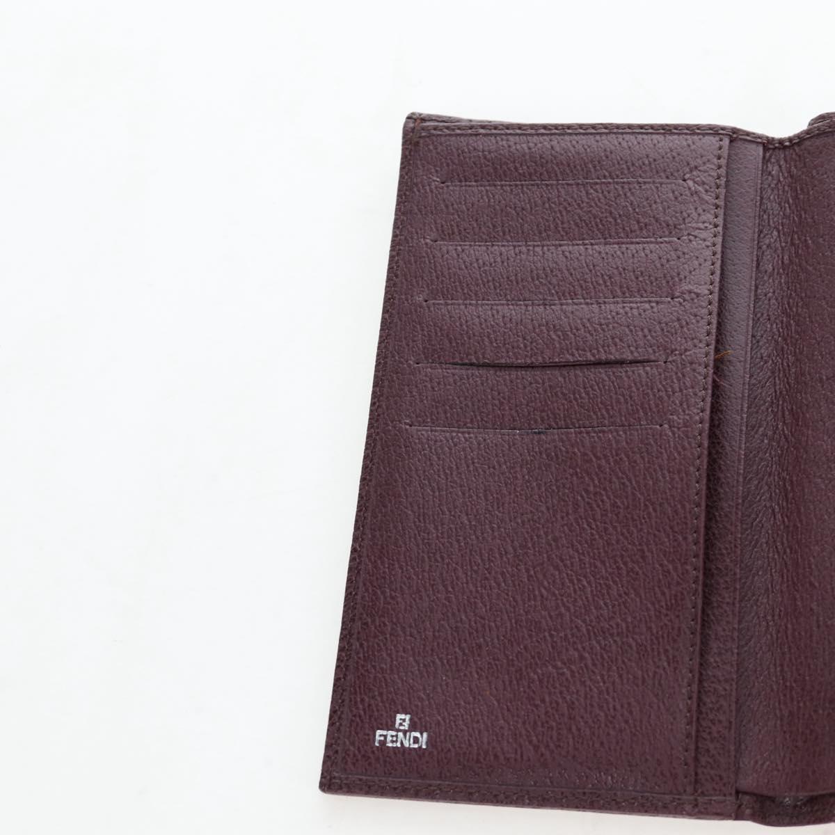 FENDI Zucca Canvas Trifold Wallet Nylon Leather Bordeaux Silver Auth am12141V
