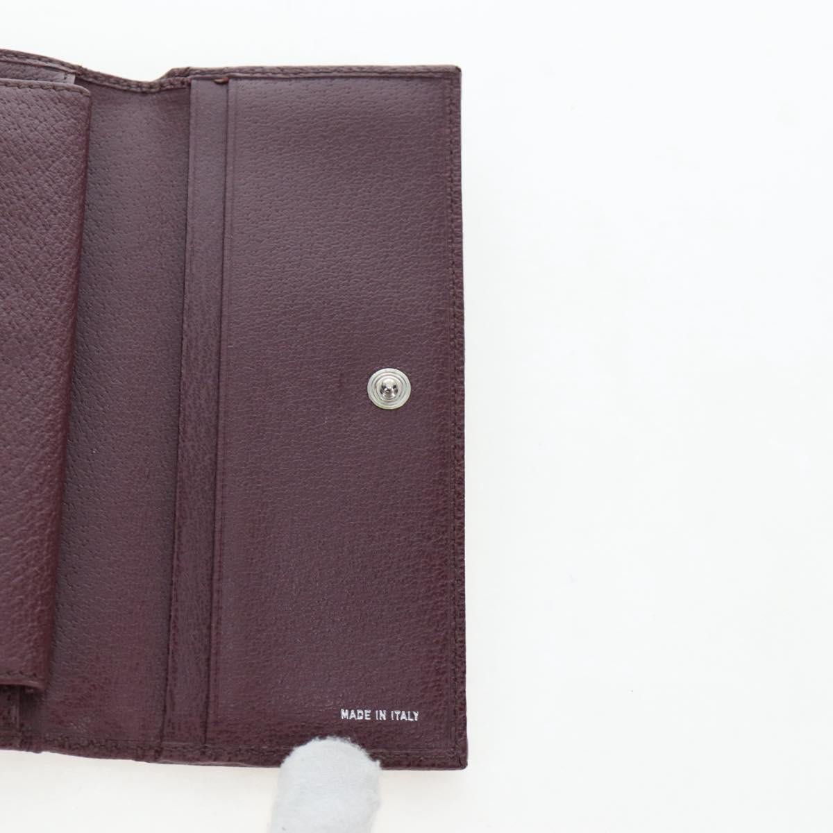 FENDI Zucca Canvas Trifold Wallet Nylon Leather Bordeaux Silver Auth am12141V